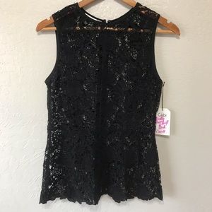 CAbi Needle Lace Black Peplum Top